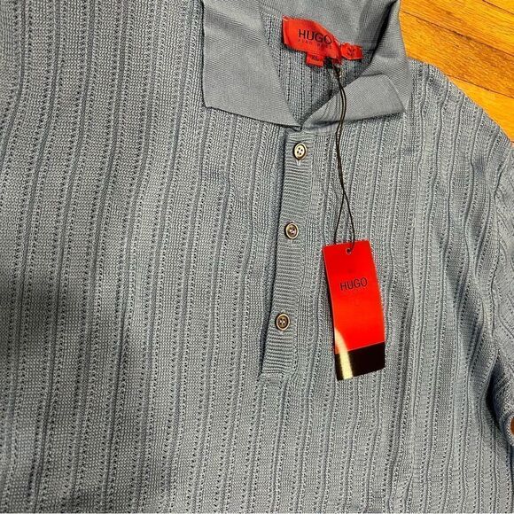 REVOLVE HUGO BOSS Vintage Knit Light Blue Polo Collared Shirt - Picture 11 of 12